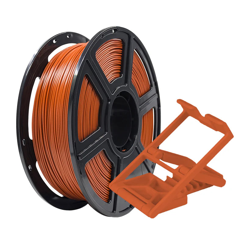 A spool of Flashforge PLA Pro 1.75mm 3D Printing Filament in orange is placed beside a small, orange, 3D-printed folding object.