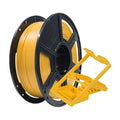 A spool of Flashforge PLA Pro 1.75mm Basic Colour yellow 3D printing filament sits next to a matching yellow filament holder on a white background.