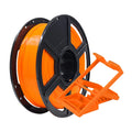 A spool of Flashforge PLA Pro 1.75mm Basic Colour orange 3D printing filament is shown beside a matching orange plastic filament holder.