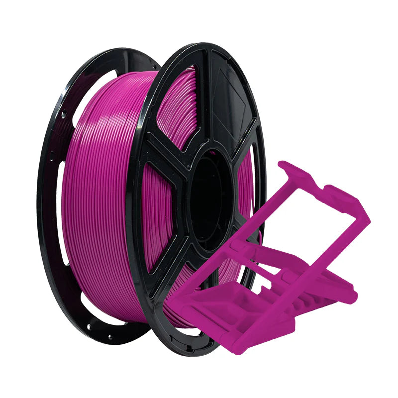 A spool of Flashforge PLA Pro 1.75mm 3D Printing Filament in purple sits next to a matching partially printed object, showcasing the vibrant results possible with quality Flashforge filament.