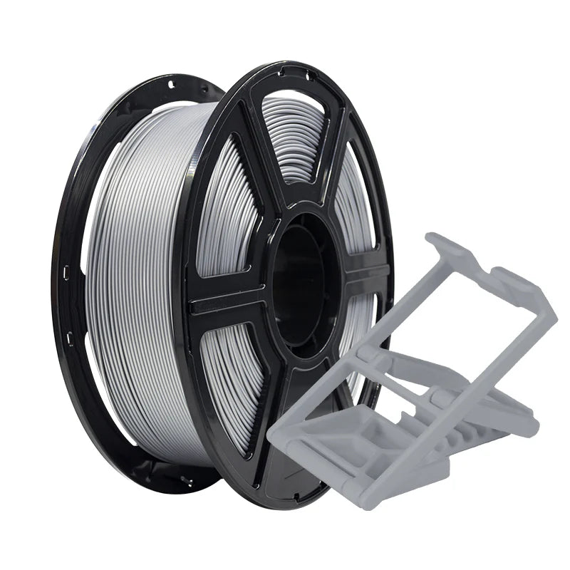 A spool of Flashforge PLA Pro 1.75mm Basic Colour filament sits beside a small gray 3D print, demonstrating the precision and quality achievable with Flashforge’s high-performance 3D printing filament.