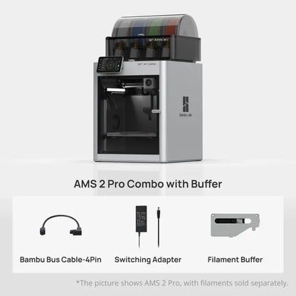 Bambu Lab X1C 3D Printer by Bambu Lab features a touchscreen, Bambu Bus Cable-4Pin, Switching Adapter, and Filament Buffer; supports Multi Material and high-quality printing. Filaments not included.