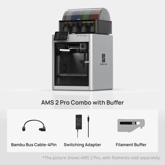 Bambu Lab X1C 3D Printer by Bambu Lab features a touchscreen, Bambu Bus Cable-4Pin, Switching Adapter, and Filament Buffer; supports Multi Material and high-quality printing. Filaments not included.
