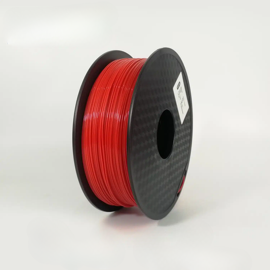 The Hello3D PETG 1.75mm 3D Printing Filament spool, featuring a black core and vibrant red color, is shown on a plain white background—ideal for detailed 3D printing projects.