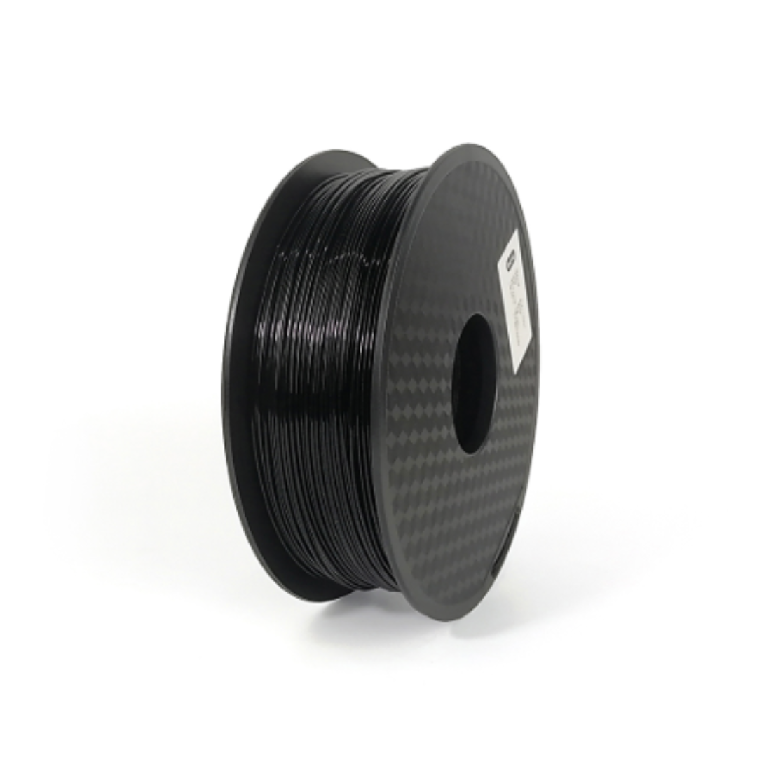 A spool of Hello3D PETG 1.75mm black 3D printing filament is displayed against a white background.