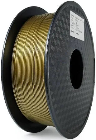 The Hello3D PLA Metal like Colour 1.75mm filament comes on a black reel and features a striking metallic gold finish, ideal for eye-catching 3D prints. Brand: Hello3D. Product: Filament - Hello3D PLA Metal like Colour 1.75mm.