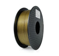A spool of Hello3D PLA Standard Colour 1.75mm 3D Printing Filament in gold, featuring a white label, is shown against a plain white background.