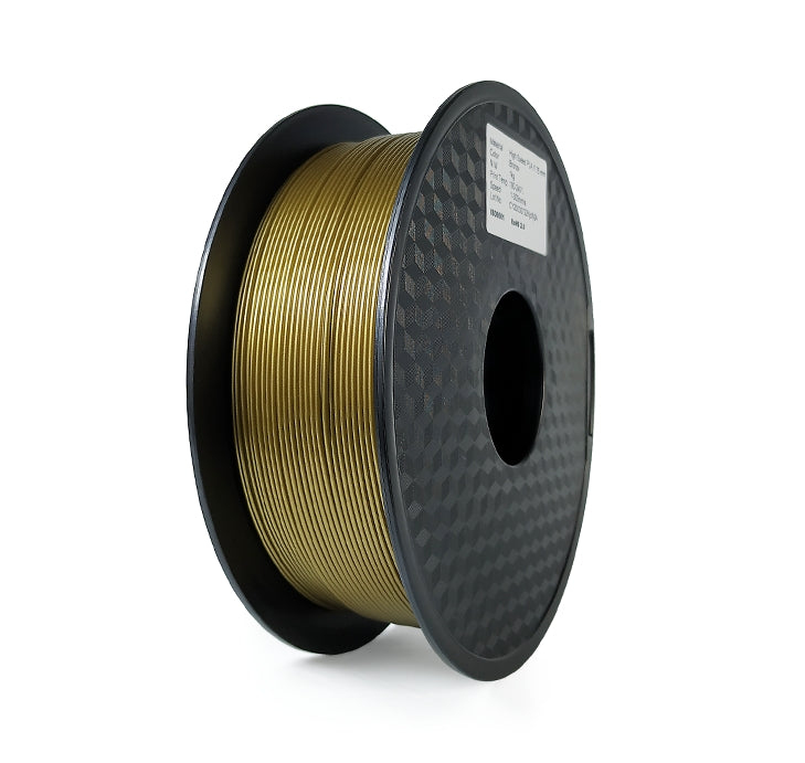 A spool of Hello3D PLA Standard Colour 1.75mm 3D Printing Filament in gold, featuring a white label, is shown against a plain white background.