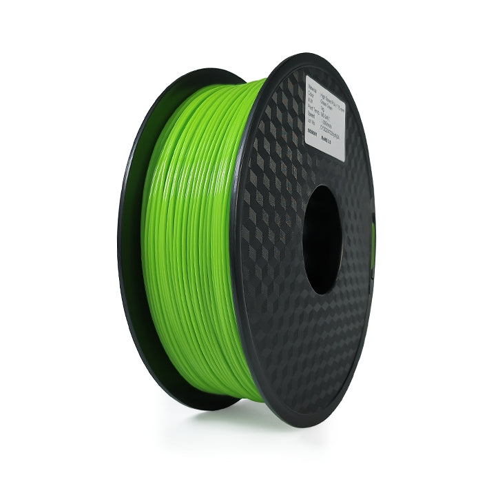 A spool of Hello3D PLA Standard Colour 1.75mm 3D Printing Filament in bright green, on a black reel, is displayed against a white background.