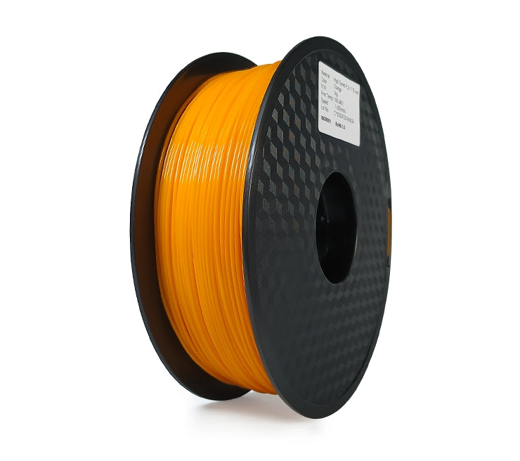 The Hello3D PLA Standard Colour 1.75mm 3D Printing Filament in orange features black rims and a labeled spool, ideal for your 3D printer filament needs.