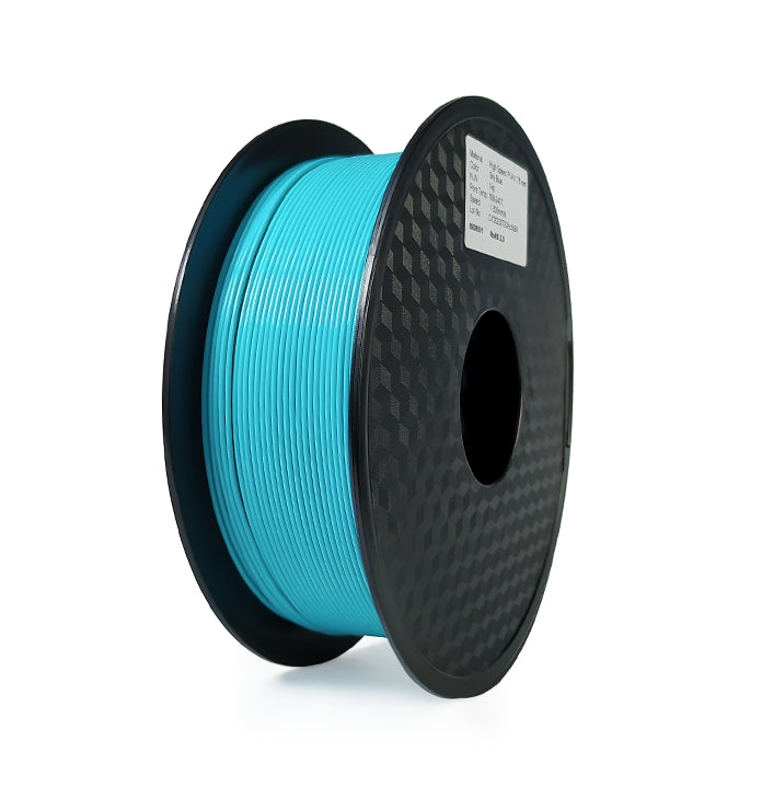 A spool of Hello3D PLA Standard Colour 1.75mm 3D Printing Filament in blue, from the Hello3D brand, with a black reel shown from the side against a white background.