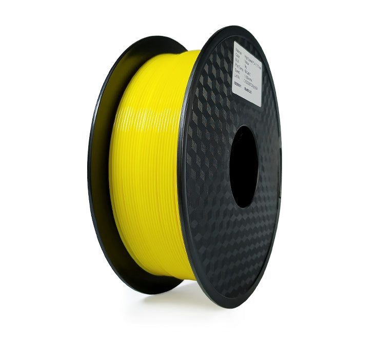 A spool of Hello3D PLA Standard Colour 1.75mm 3D printing filament in yellow, wound on a black plastic reel, is displayed against a white background.