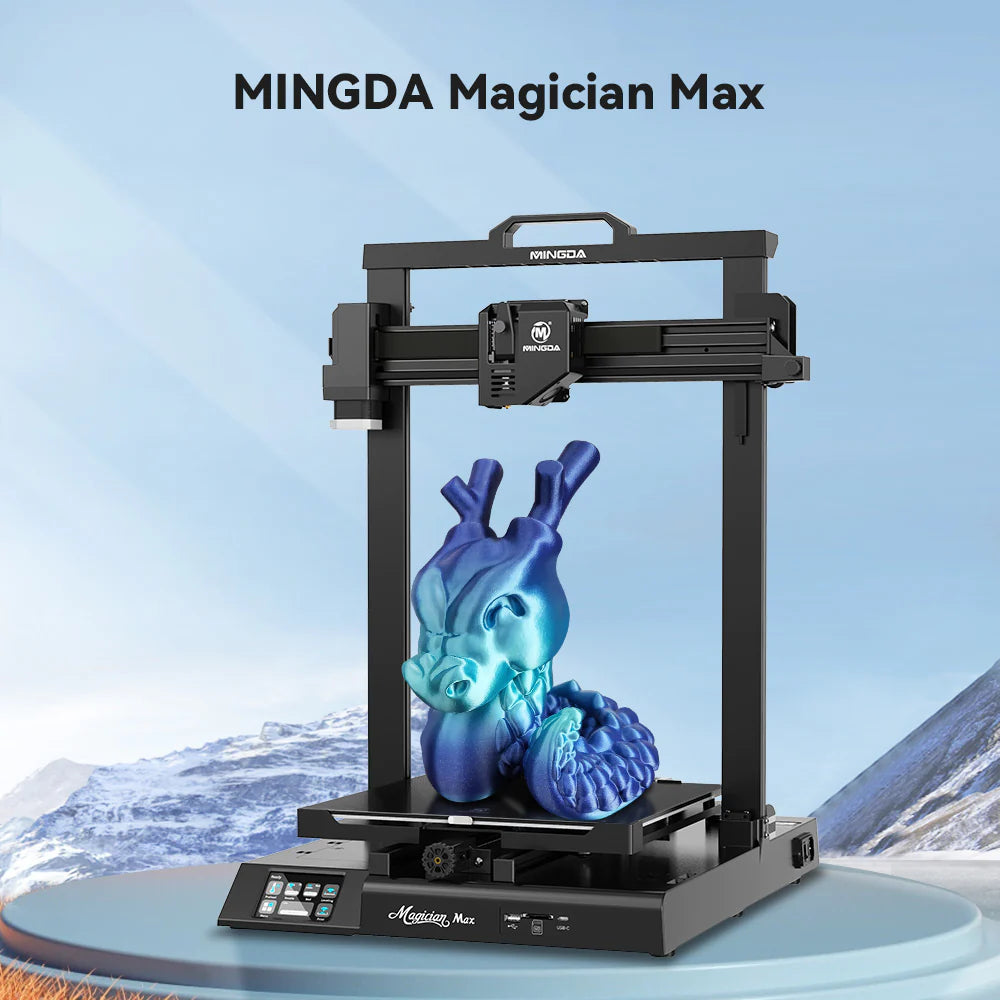 A collection of various 3D-printed objects made with the MINGDA Magician MAX printer.