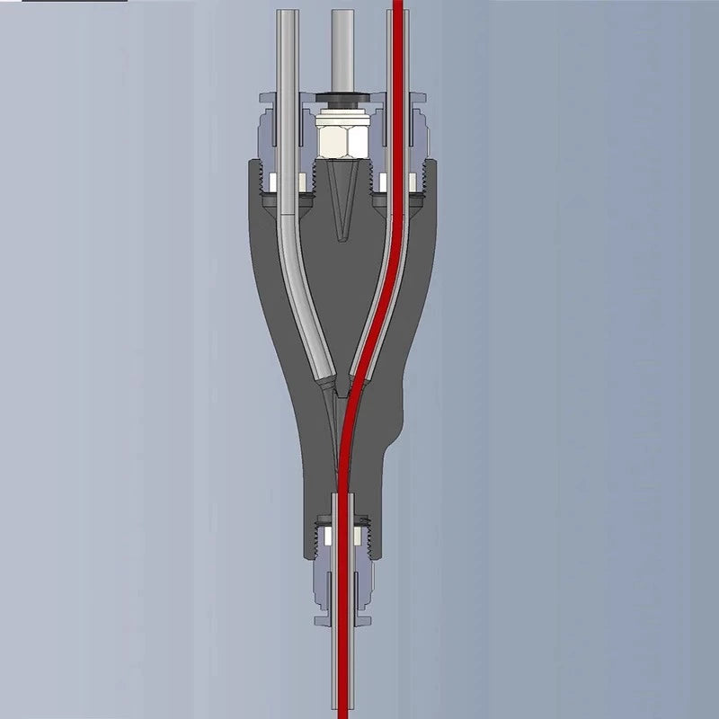 This cross-sectional valve diagram with pipes illustrates the internal components and flow path, showing how technologies like Bambu Lab's X1C/P1P 4-in-1 Filament Feeder can enhance precision.