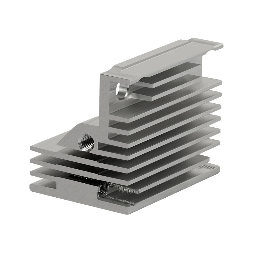 The Creality Aluminum Heatsink, designed for efficient cooling of K1/K1 MAX 3D printer extruders with short nozzles, features multiple horizontal fins and a top mounting hole.
