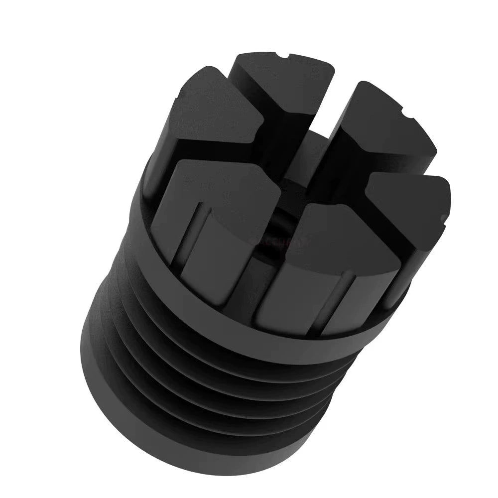 A black cylindrical object with segmented, grooved sections and a hollow top, reminiscent of the Bambu Lab X1/P1 Series 3D Printer Anti-Vibration Foot Pads from Bambu Lab.