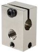 The High Quality E3D V6 PT100 Heat Block 550C by 3D Printing Perth - Cirrus Link includes threaded holes and a sleek black screw on top.