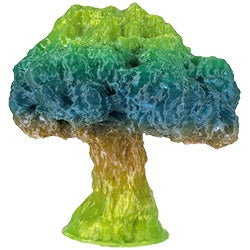 Made from Toyar PLA Transparent Rainbow Filament, this tree-shaped piece features a textured finish in vibrant green, blue, and yellow tones.