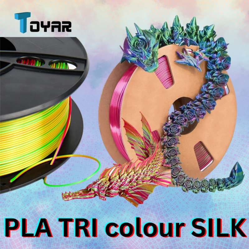 High-quality Toyar PLA Tri-color Silk 1.75mm 3D Printing Filament for vibrant and smooth prints.
