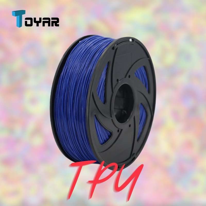 A spool of Toyar TPU Standard Colour 1.75mm blue filament for 3D printing, showing the Toyar logo in the top left and "TPU" at the bottom.