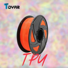 The Toyar TPU Standard Colour 1.75mm 3D Printing Filament in orange is a high-quality, flexible filament for 3D printing, featuring the Toyar brand name in the top left corner of the spool.