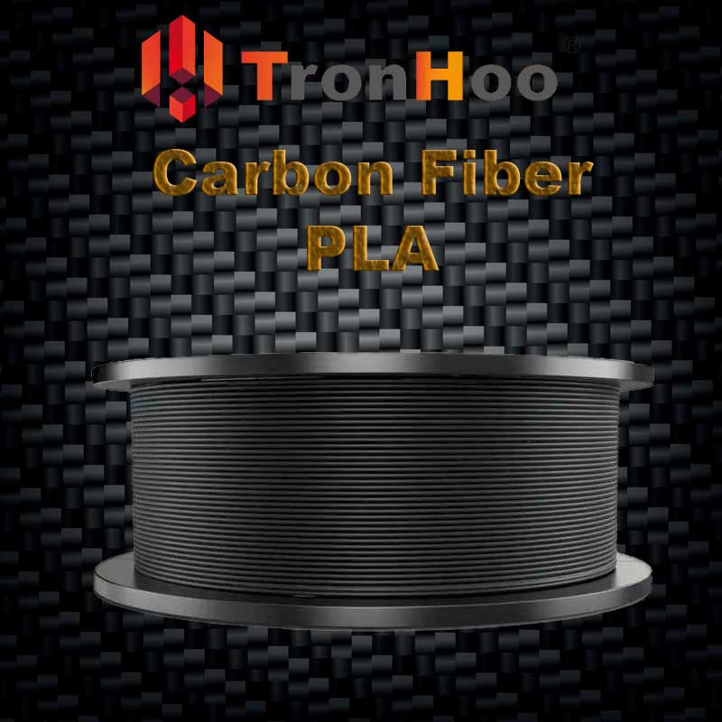 A spool of Tronhoo Carbon Fiber PLA 3D Printing Filament on a white background, showcasing its premium quality and durability.