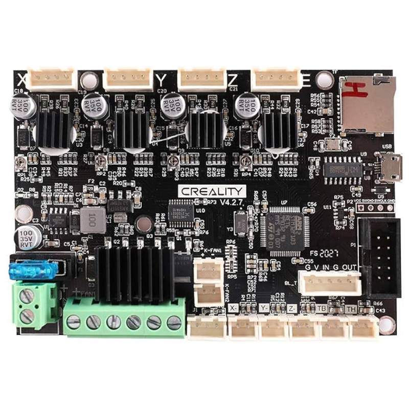 This Motherboard creality V4.2.7 features many small components and is designed for silent stepper motor operation, utilizing TMC2209 drivers by MakerBase.