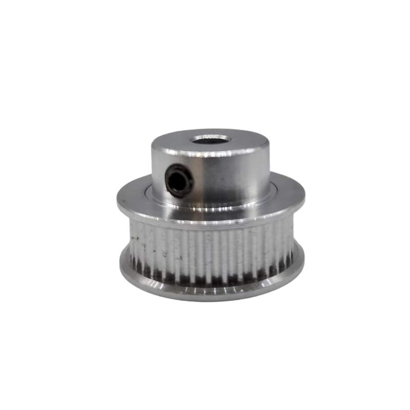 A stainless steel GT2 6mm Bore Synchronous Wheel by 3D Printing Perth - Cirrus Link on a white background.