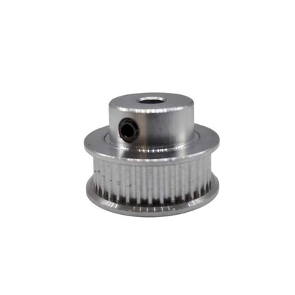 A stainless steel GT2 6mm Bore Synchronous Wheel by 3D Printing Perth - Cirrus Link on a white background.