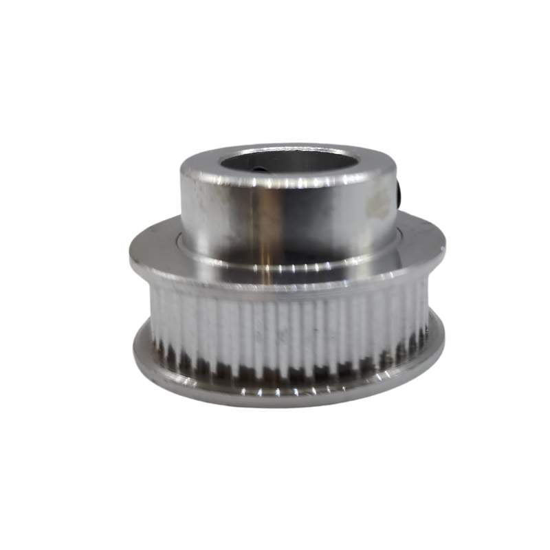 A GT2 6mm Bore Synchronous Wheel by 3D Printing Perth - Cirrus Link, made of stainless steel, placed on a white background.