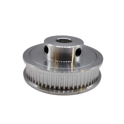 A GT2 10mm Bore Synchronous Wheel made of stainless steel, featured on a white background, by 3D Printing Perth - Cirrus Link.