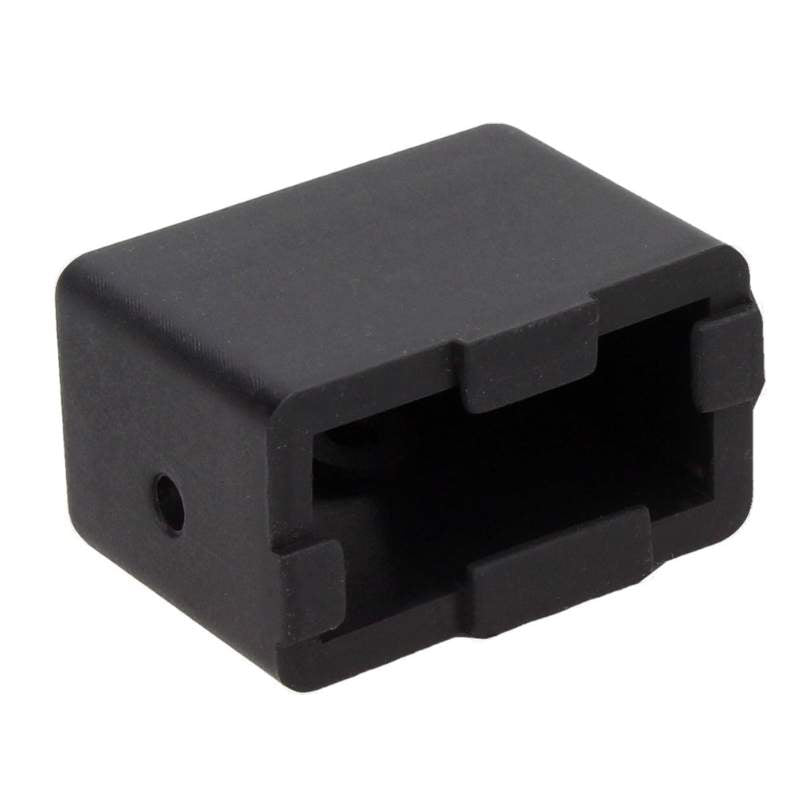 A black plastic box with a small hole in it designed for heat retention, the FLSUN Flsun V400 Hotend Silicone Sock.