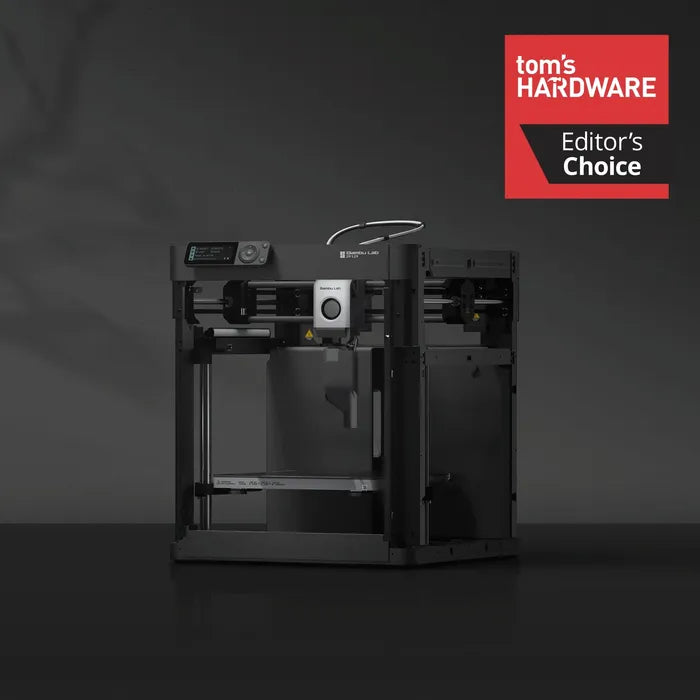 The Bambu Lab P1P 3D Printer by Bambu Lab is shown against a dark background, emphasizing its high-speed performance, with a "tom's HARDWARE Editor's Choice" badge in the top right corner.