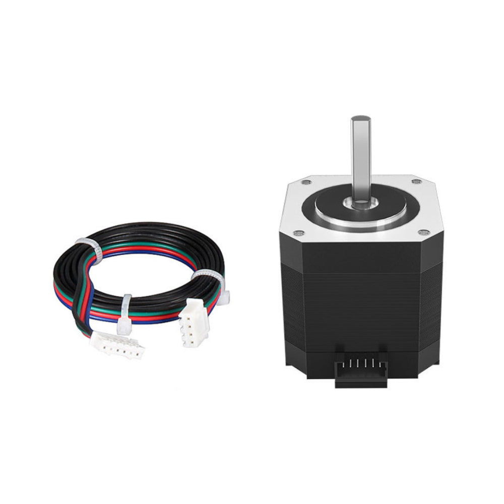 The 3D Printing Perth - Cirrus Link 42HD4027-01-A Stepper Motor with 0.4Nm torque is paired with a black coiled cable containing multicolored wires and connectors, perfect for precision applications such as 3D printing.