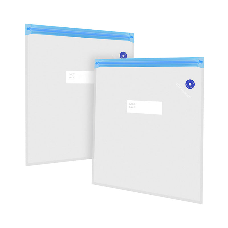 The Vacuum Bags with Air Pump Sealing Kit by 3D Printing Perth - Cirrus Link includes ten transparent plastic bags featuring blue seals, a small label area for notes, and a date section. This versatile kit also comes with one pump, four clips, and ten desiccant packs, making it perfect for keeping your items organized and fresh.