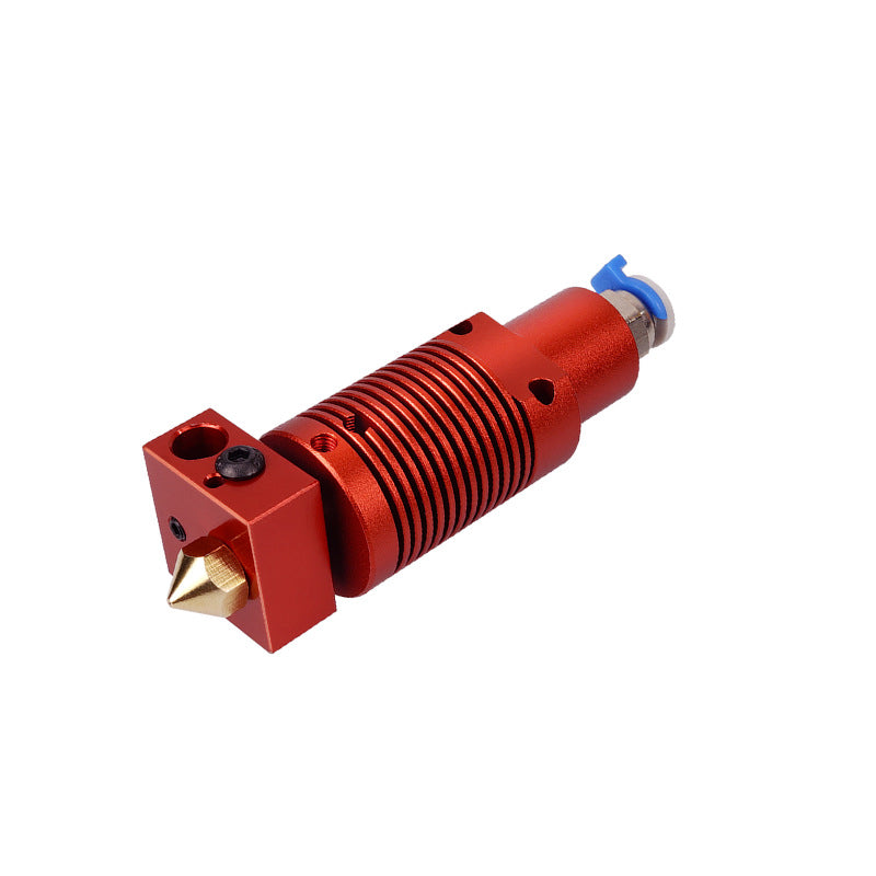 The CR10S PRO Ender-3 S1 PRO Remote Extrusion 3D Printer Print Head by 3D Printing Perth - Cirrus Link, highlighted against a crisp white background, is equipped with a red extruder nozzle featuring a ridged heat sink and brass tip, showcasing its high-temperature resistance.