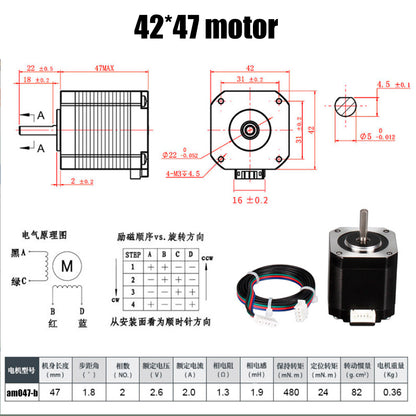 Discover the detailed specs and diagram of the high-torque 42 Stepper Motor 42HD4027-01-A from 3D Printing Perth - Cirrus Link. Ideal for 3D projects, it includes dimensions, wiring instructions, and an image with labeled components for seamless setup.