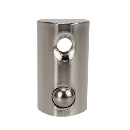 The Aluminium Profile Elastic Ball Nut Type 20 (14X8X4.2mm) from 3D Printing Perth - Cirrus Link is a metallic cylindrical object with a top hole and a round bottom protrusion, crafted through 3D printing.