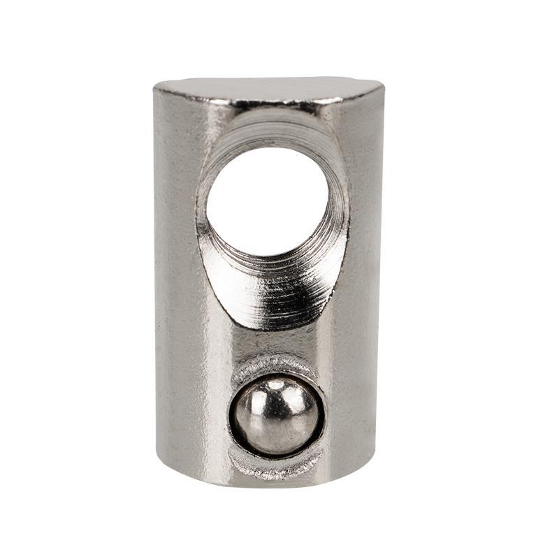 Close-up of the Aluminium Profile Elastic Ball Nut Type 20 (14X8X4.2mm) by 3D Printing Perth - Cirrus Link, featuring a metallic cable stopper with a central hole and spherical end, typical in mechanical engineering designs for aluminium profile systems.