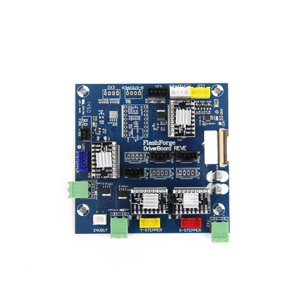 A close-up of the Flashforge Driver Board Type 1.0 for the Dreamer, highlighting its diverse electronic components and connectors on a blue circuit board, perfect for anyone looking to upgrade their 3D printing experience.