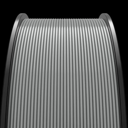 3D rendered image of tightly wound MakerHero PETG 1.75mm 3D Printing Filament on a cylindrical spool, illuminated softly, against a black background, showcasing functional prototypes.