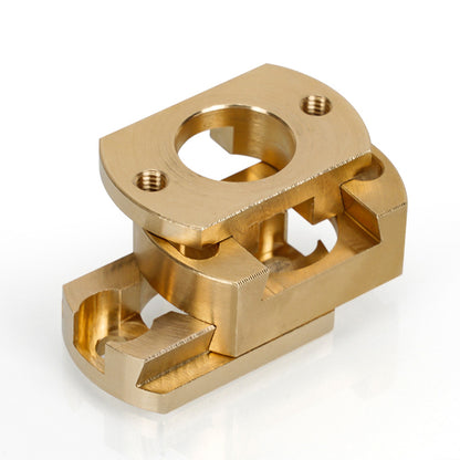 The Oldham Coupler T8 Z Axis Screw Upgrade by 3D Printing Perth - Cirrus Link for BLV Ender 3 Creality machines features machined brass with multiple cutouts and screw holes, shown on a white background.