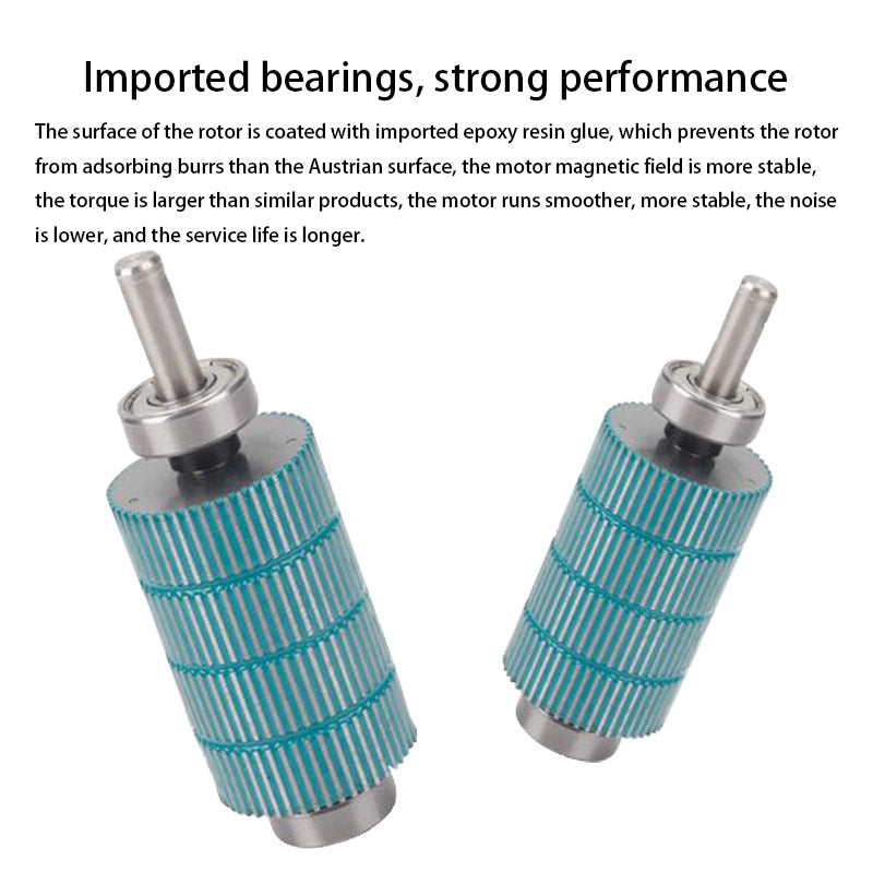 The 42 Stepper Motor from 3D Printing Perth - Cirrus Link has cylindrical rotors with metal axles and green-striped surfaces, featuring imported bearings for strong performance, making it ideal for precision tasks in 3D printing or as a component in stepper motors.