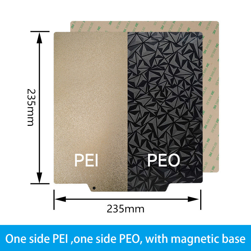 The PEI PEO Dual-Sided 3D Printer Build Surface by 3D Printing Perth - Cirrus Link features a versatile design with one side made of PEI and the other of PEO. Supported by a magnetic base, it measures 235mm x 235mm, enhancing adhesion properties for smooth and efficient 3D printing.