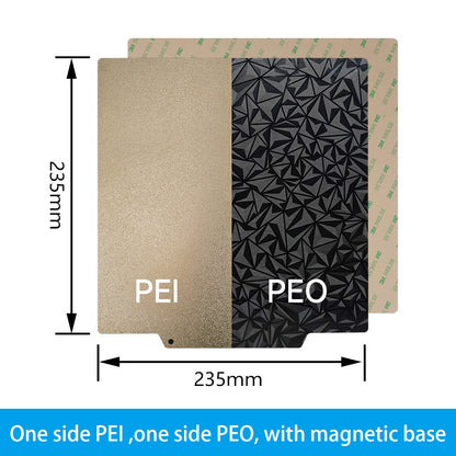 The PEI PEO Dual-Sided 3D Printer Build Surface by 3D Printing Perth - Cirrus Link features a versatile design with one side made of PEI and the other of PEO. Supported by a magnetic base, it measures 235mm x 235mm, enhancing adhesion properties for smooth and efficient 3D printing.