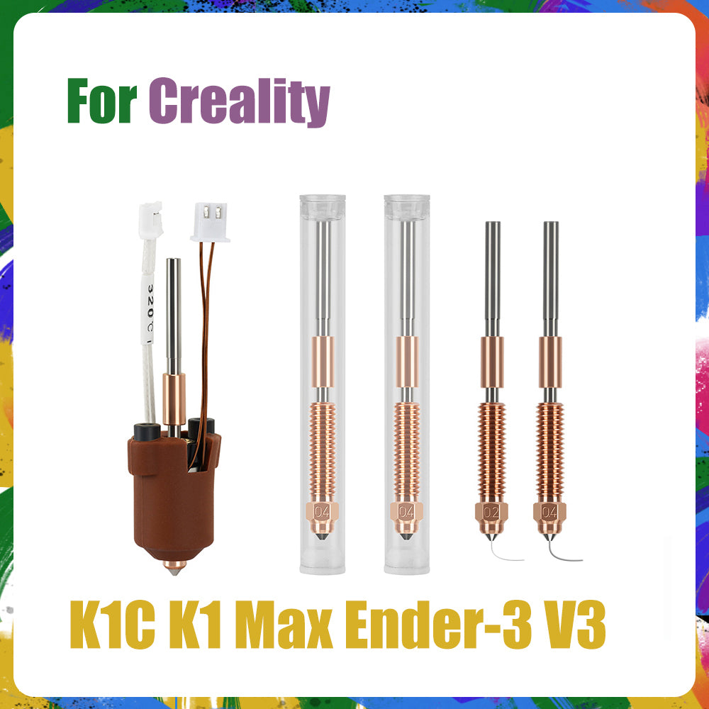 A promotional image featuring the high-quality Ender 3 V3 K1C K1 Max Nozzle Nickel Plated by 3D Printing Perth - Cirrus Link for Creality models. The display includes a vibrant rainbow border and colorful text, emphasizing the nozzle's precision in delivering exceptional results.