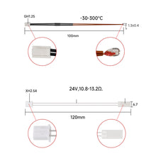 Discover two precise temperature sensors: The GH1.25 operates from -30 to 300°C and measures 100mm, while the XH2.54 supports 24V with a resistance of 10.8-13.2Ω at 120mm length—ideal for Bambu Lab X1C P1P Extruder V2.0 by 3D Printing Perth - Cirrus Link with a hardened steel hot end upgrade.