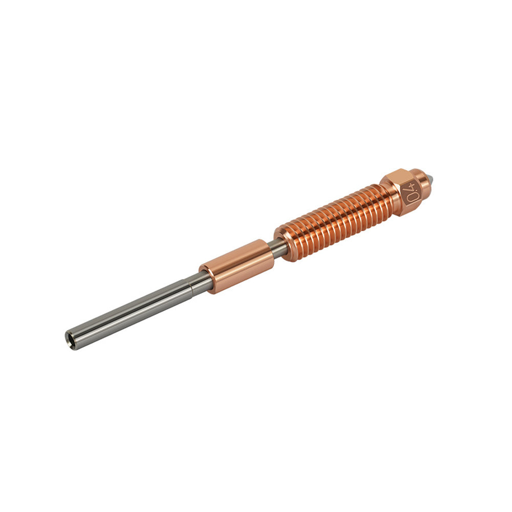 This nickel-plated metal nozzle, featuring a threaded copper section and a smooth steel extension, is crafted by 3D Printing Perth - Cirrus Link for precision use in mechanical or industrial applications to ensure high-quality results. It is ideal for the Ender 3 V3 K1C K1 Max Nozzle and perfect for advanced 3D printing projects.