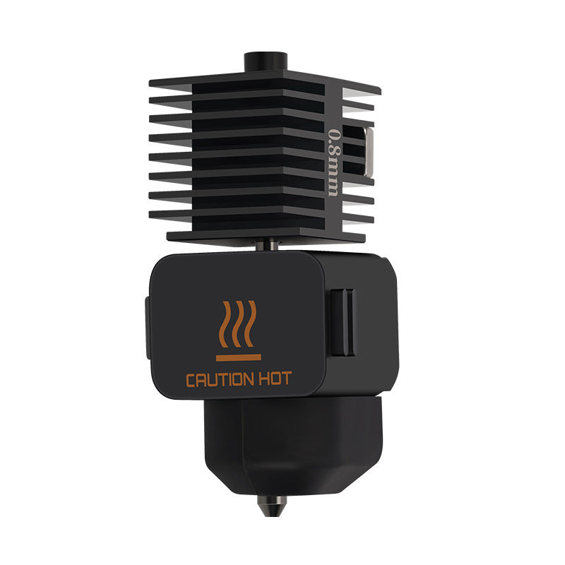 The Bambu Lab A1 Mini Hotend 49x165x21mm by 3D Printing Perth - Cirrus Link includes a black heat sink and nozzle with a "Caution Hot" warning label, providing advanced temperature management for precise 3D printing.