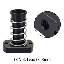 ASR H-Type T8 Lead Screw Nut in 2mm or 8mm pitch, with flexible black design, metal spring, and mounting base—perfect for Z-axis upgrades on your 3D printer. Close-up inset shows precise internal threading.
